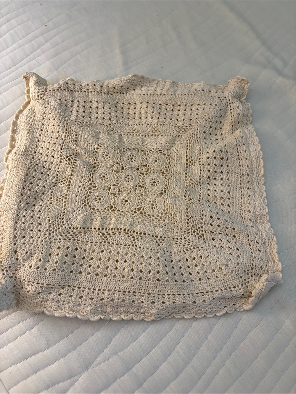 Handmade Crochet Square Throw Pillow Cover - Cream. 14”x14”